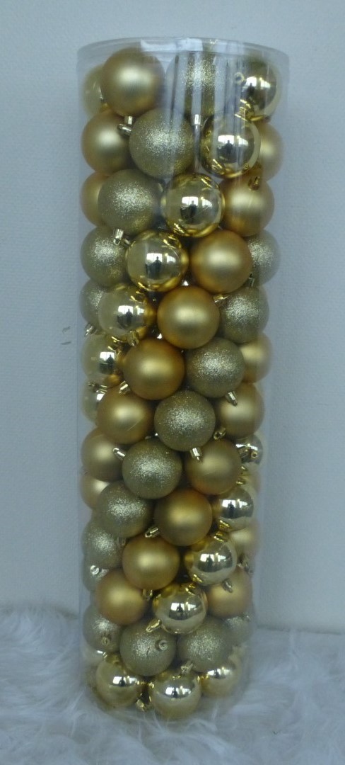 100 Onbreekbare kerstballen in koker doorsnee 6 cm goud classic