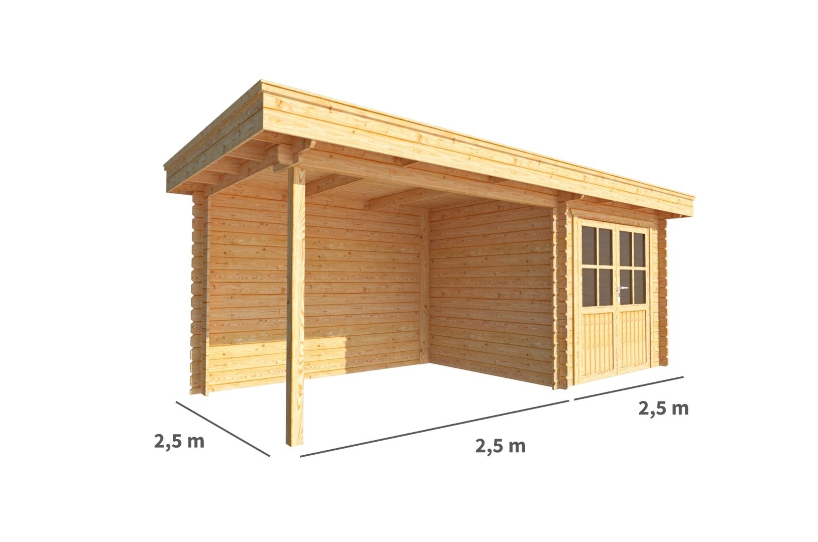 Blokhut met overkapping Lisa 500 cm bij 250 cm diep Plat dak