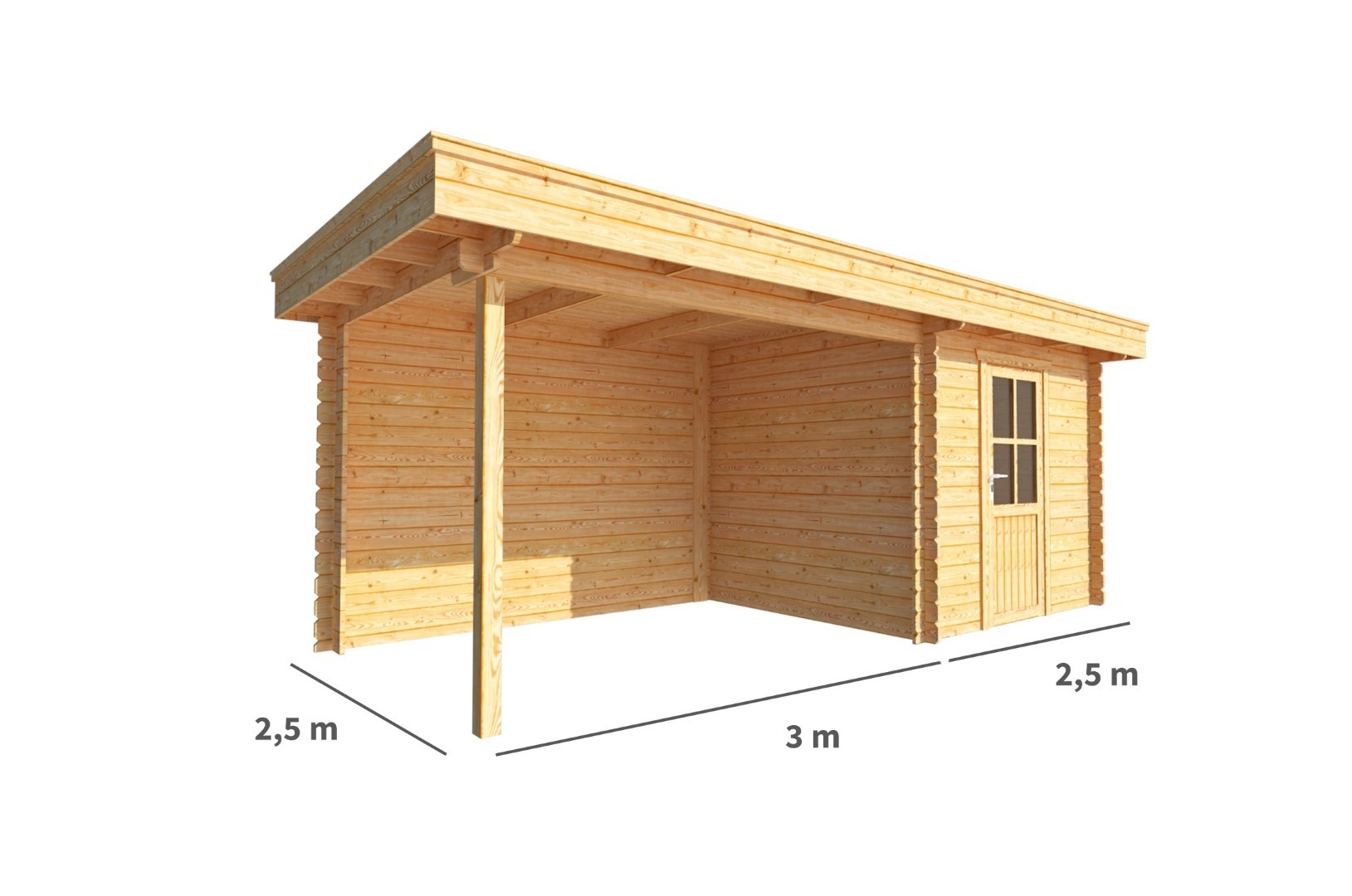 Blokhut met overkapping Lisa 550 cm bij 250 cm diep Plat dak