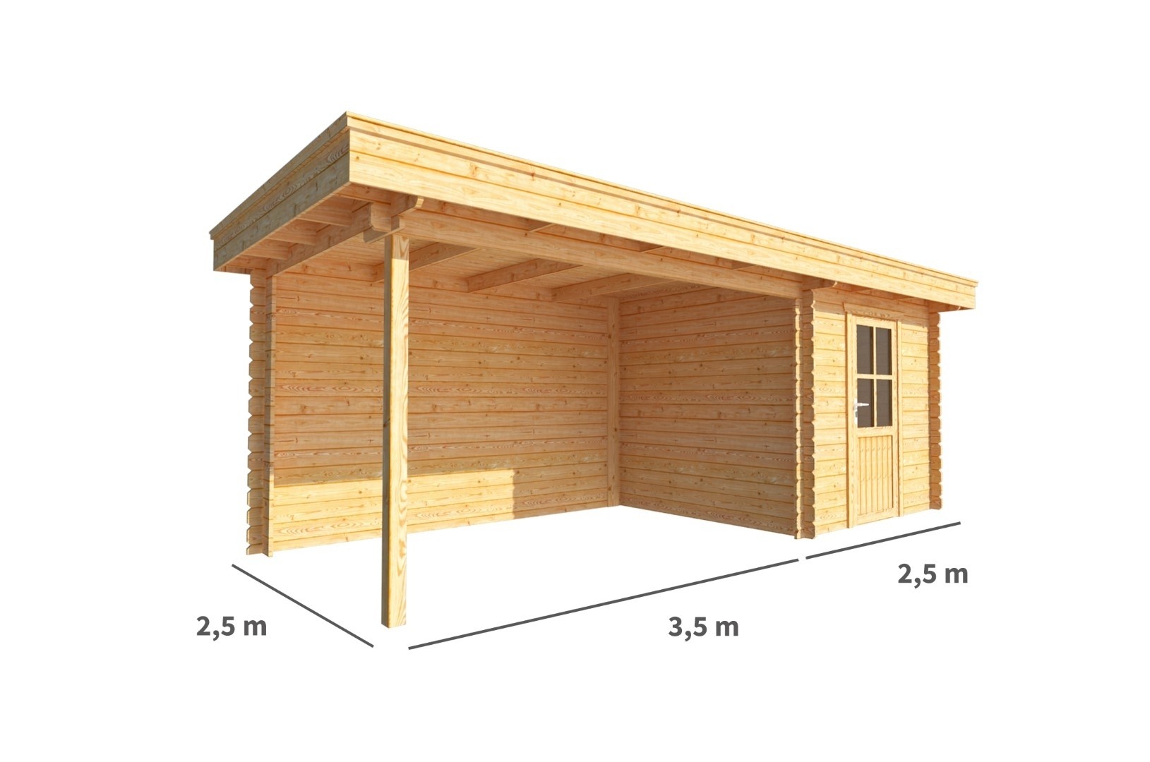 Blokhut met overkapping Lisa 600 cm bij 250 cm diep Plat dak