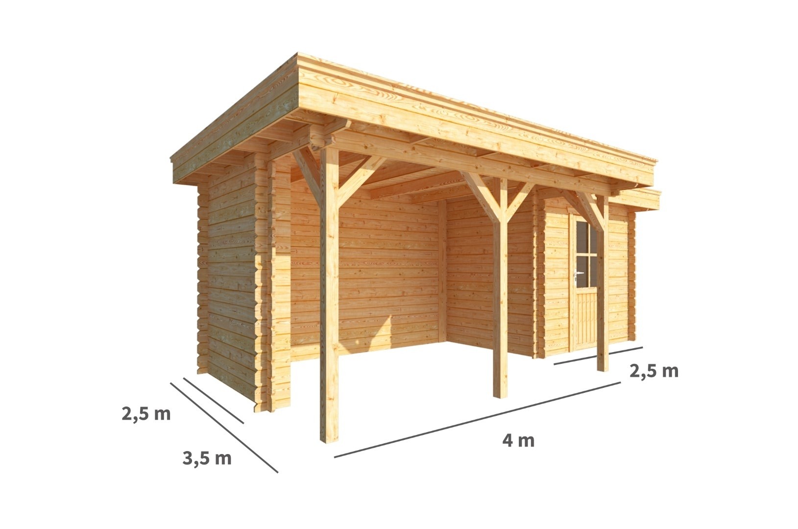 Blokhut met overkapping Lisa 650 cm bij 250 cm diep Plat dak