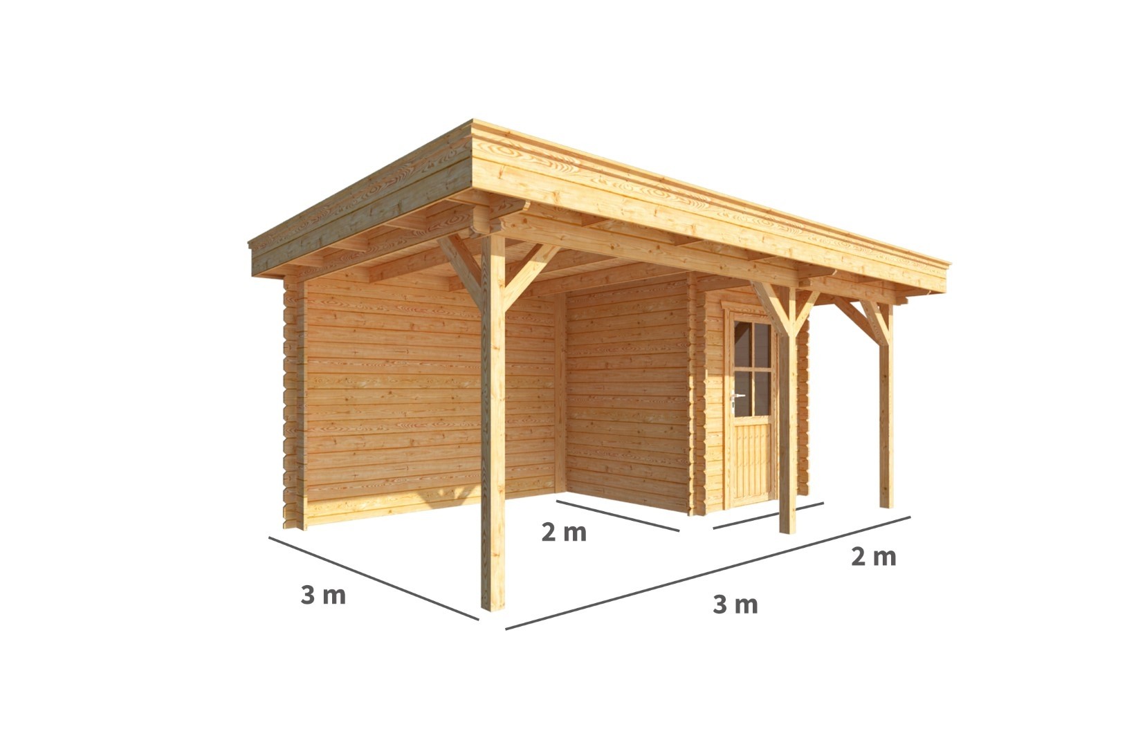 Blokhut met overkapping Lisa 500 cm bij 200 cm diep Plat dak