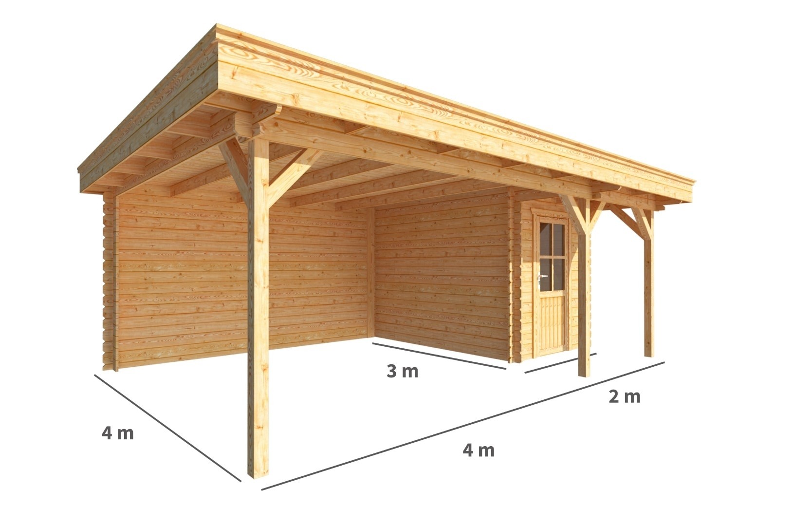 Blokhut met overkapping Lisa 600 cm bij 300 cm diep Plat dak