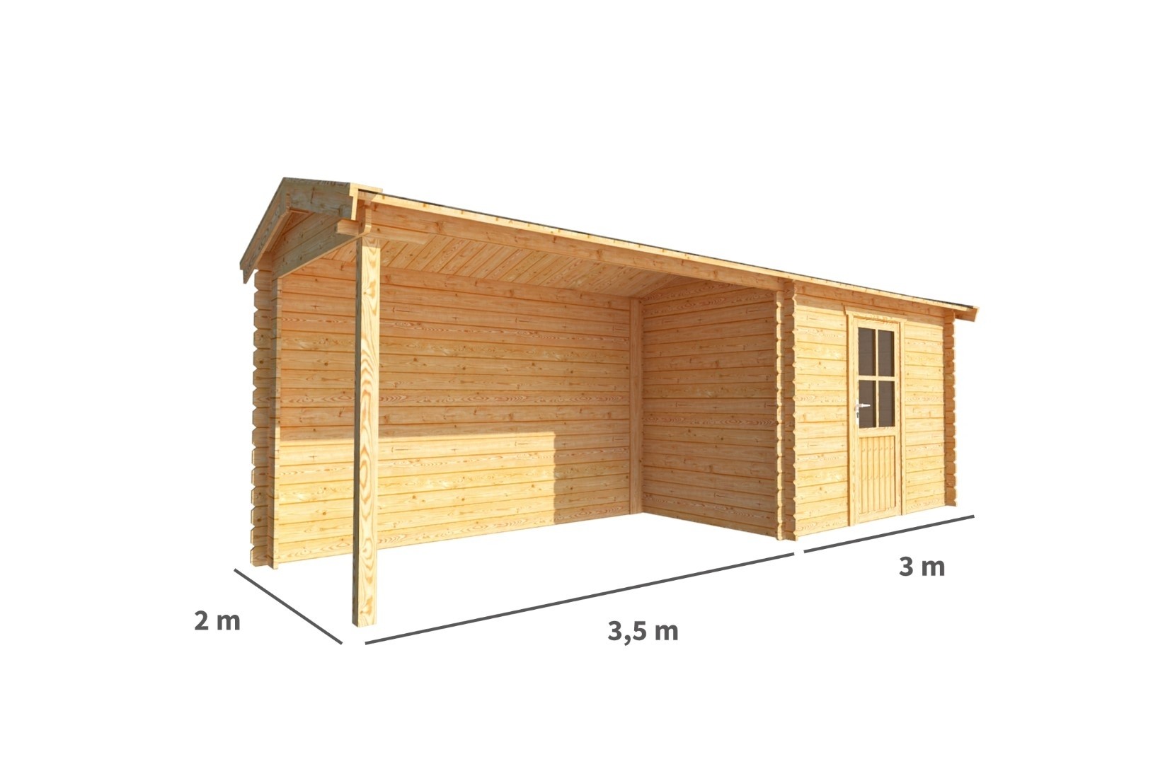 Blokhut met overkapping Fenna 650 cm bij 200 cm diep Zadeldak