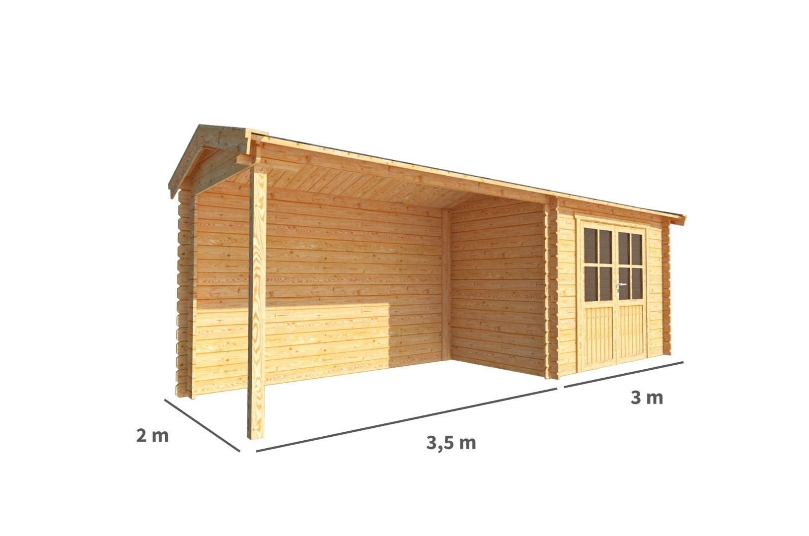 Blokhut met overkapping Fenna 650 cm bij 200 cm diep Zadeldak