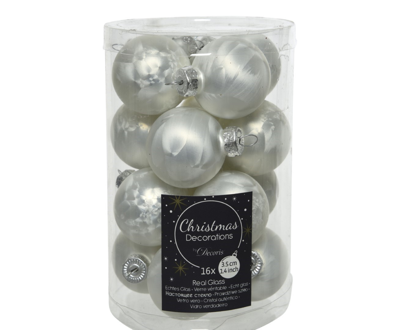 Decoris Kerstballen glas D3.5cm mix wit ijslak dia3.50cm