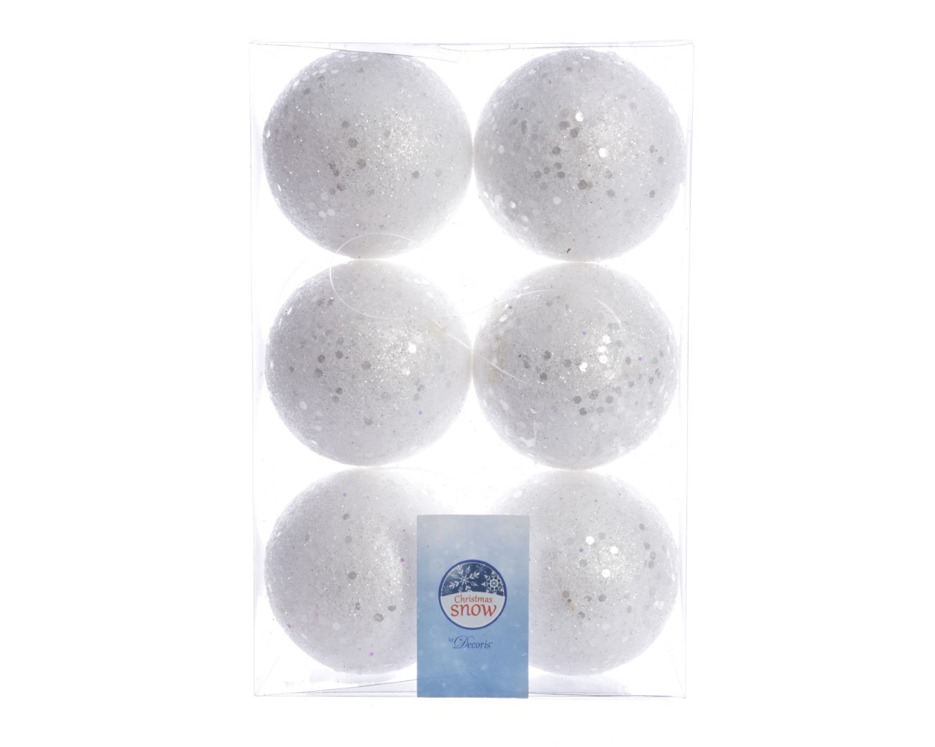 Bal foam glitter d6 cm wit/zilver 6st - Decoris