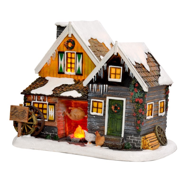 LuVille Kerstdorp Miniatuur Kippenboerderij Kukeleku - L19,5 x B14,5 x H15,5 cm
