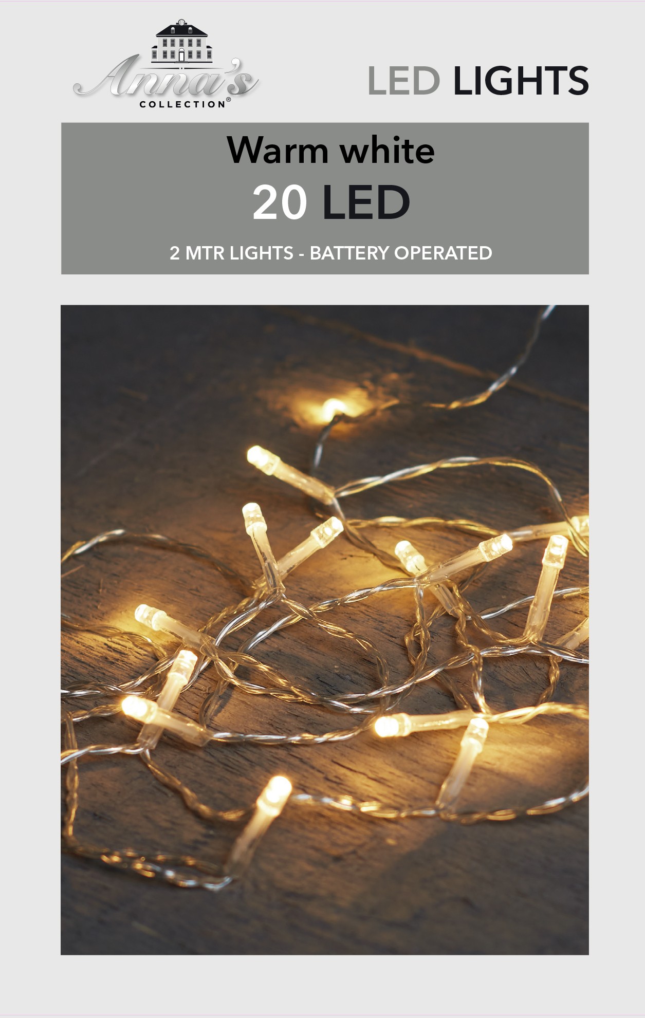 Anna's Collection Kerstverlichting - warm wit - 20 LED lampjes - 200 cm