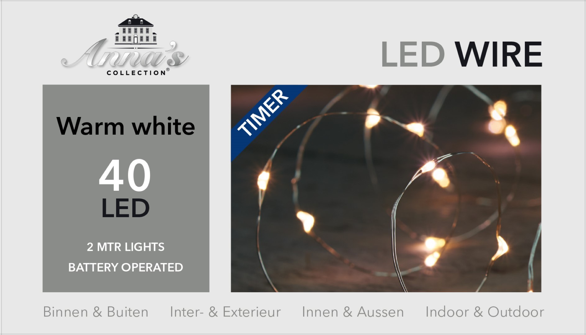 Anna Collection draadverlichting - zilver- 40 leds- warm wit - 200 cm