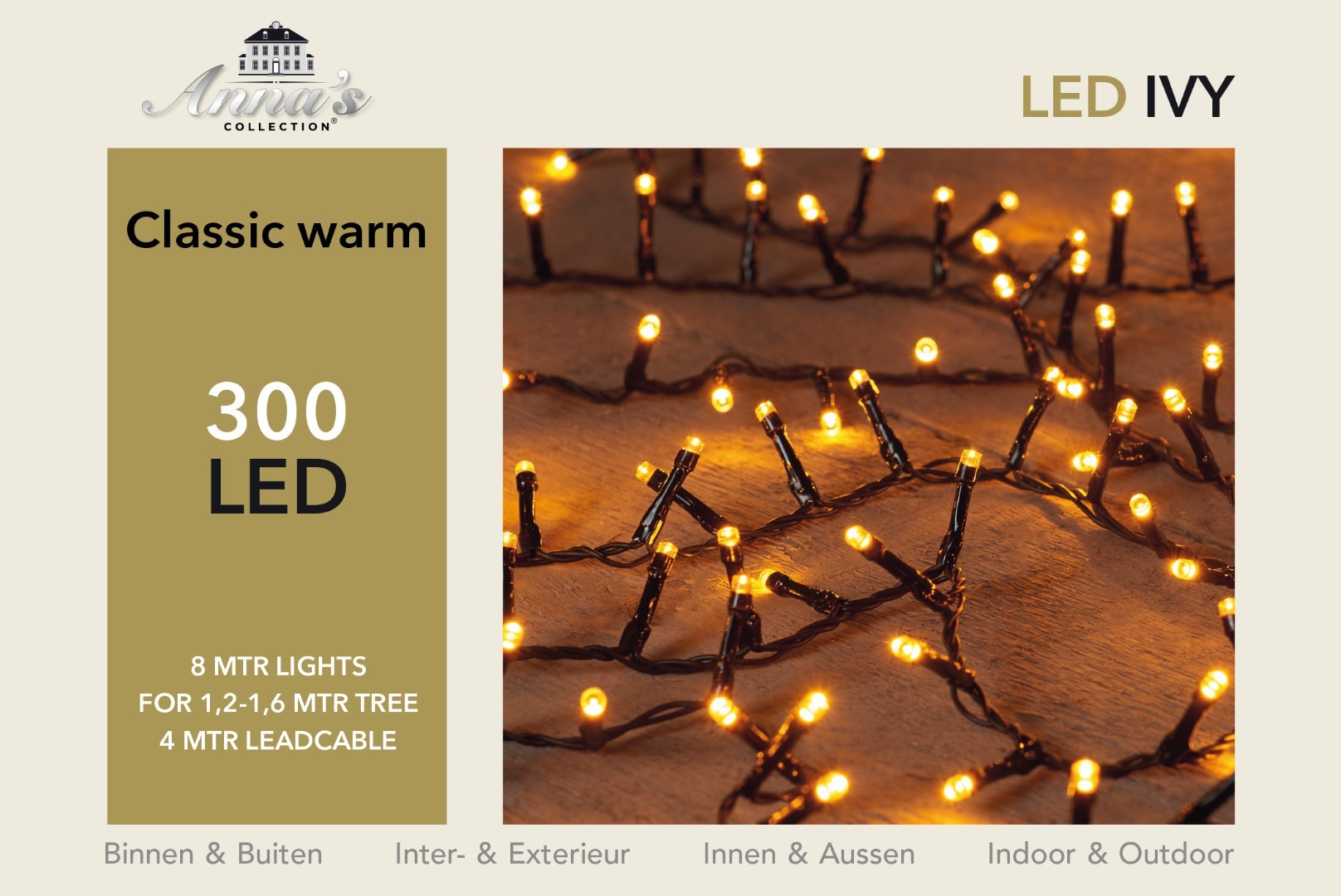 Led classic ivy 300l/8m 4m aanloopsnoer zwart/ip44 Anna's collection - Anna's Collection
