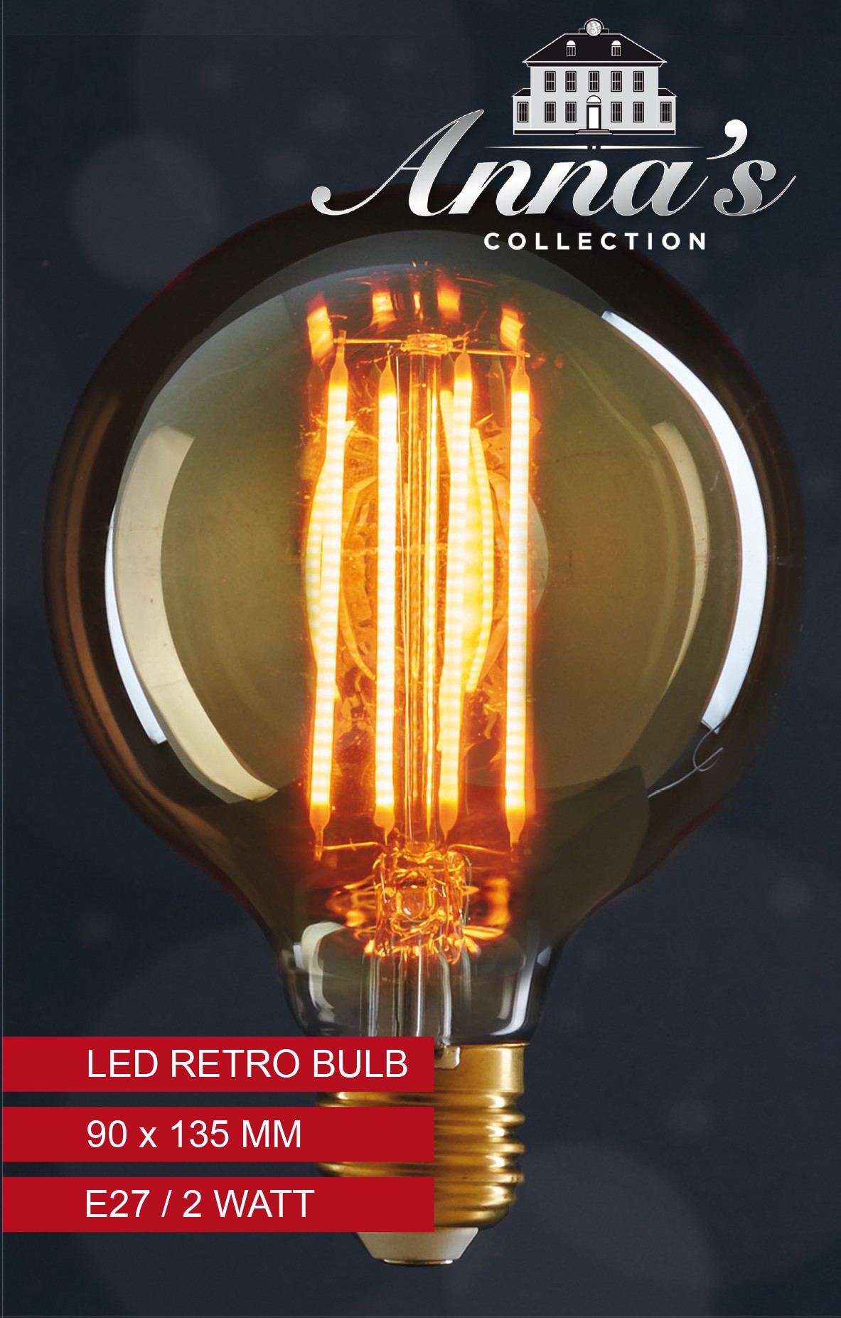 LED retro lamp 95x135 mm 2w1800k e27 niet dimbaar, 4 stuks gloeidraad 6 cm