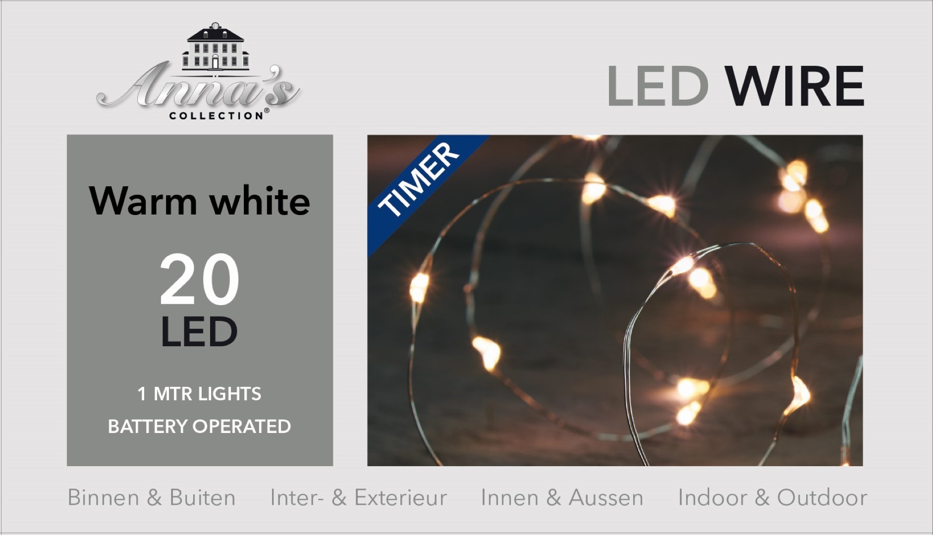 Anna Collection draadverlichting - zilver- 20 leds- warm wit - 100 cm