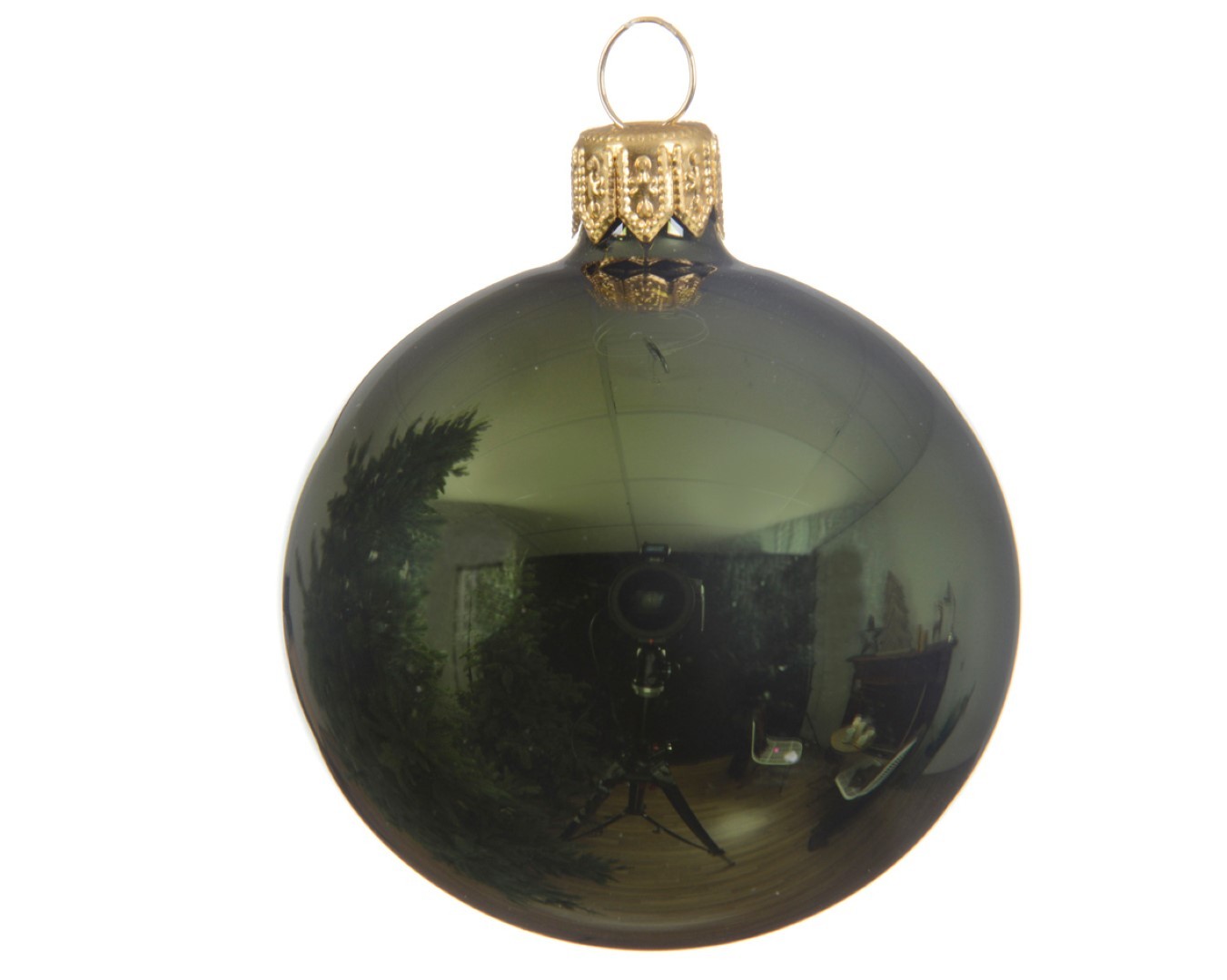 4 Glazen kerstballen glans 10 cm dennen groen - Decoris
