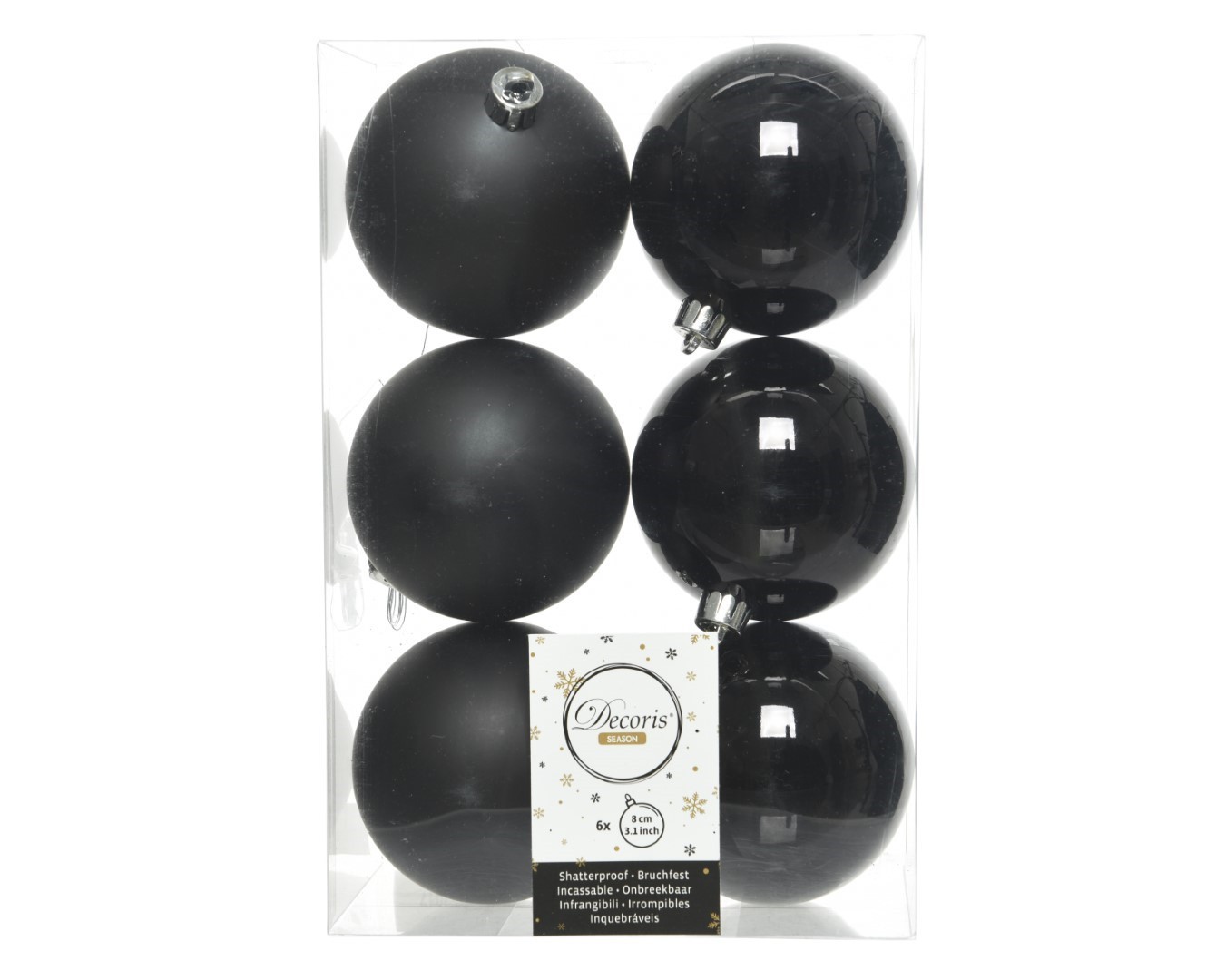 Decoris Kerstballen plastic glans-mat dia 8 cm zwart - 