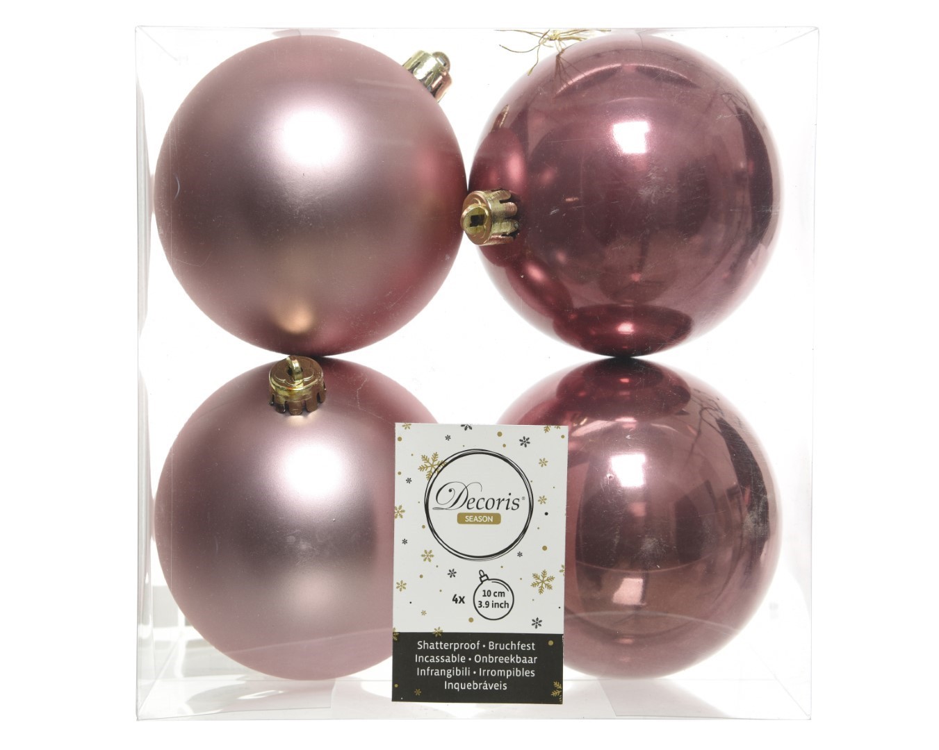 Kerstballen plastic glans-mat dia 10 cm veloursroze - Decoris