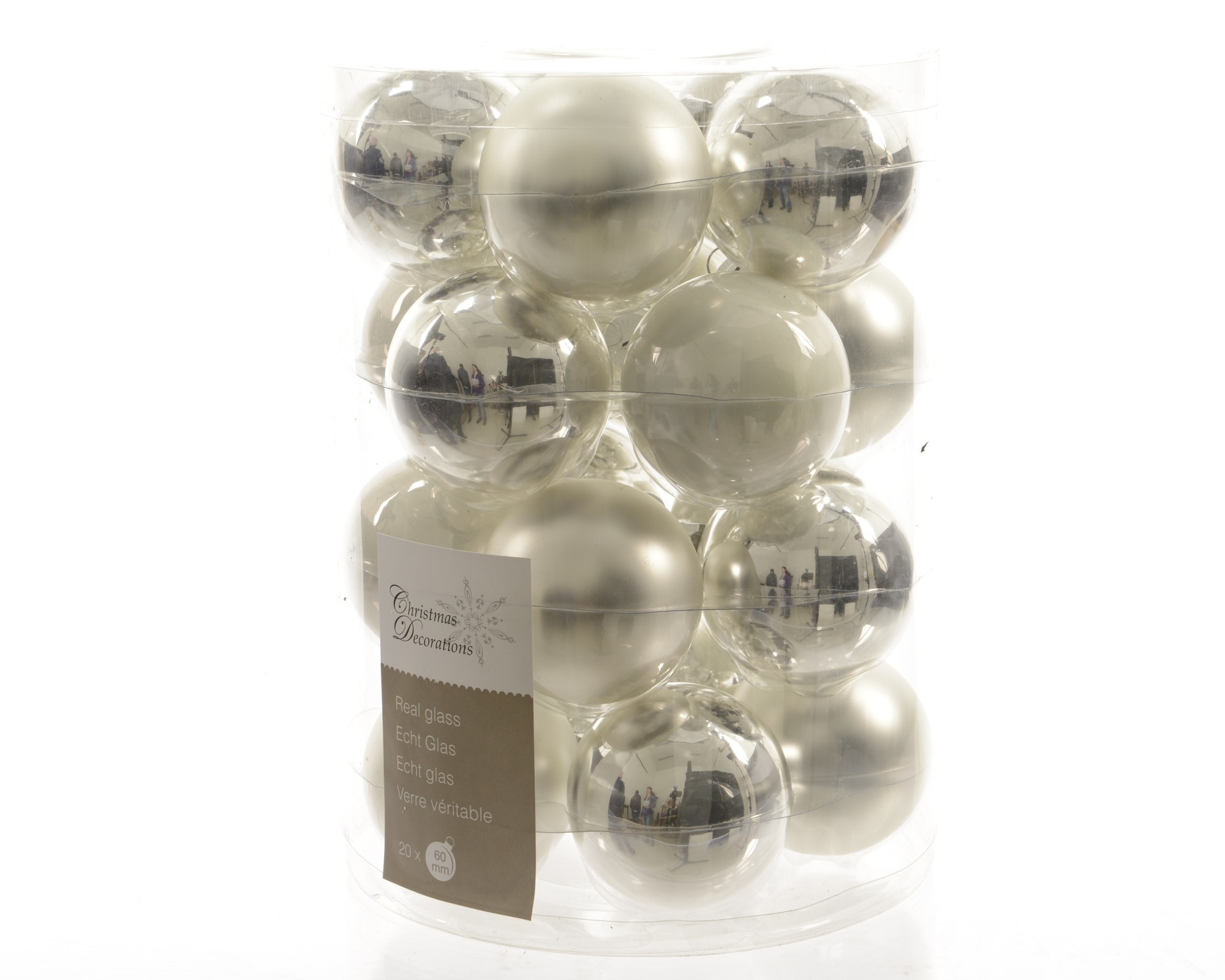 Kerstbal glas zilver mi x 60 mm assortie - KSD