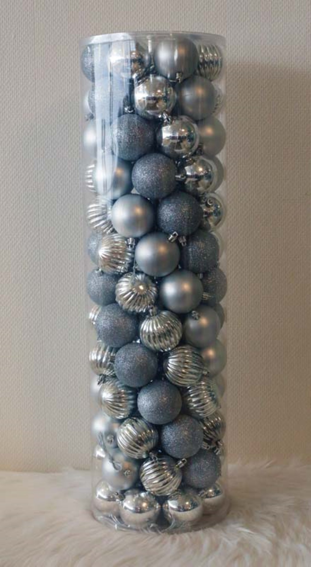100 Onbreekbare kerstballen in koker diameter 6 cm zilver watermeloen - Oosterik Home
