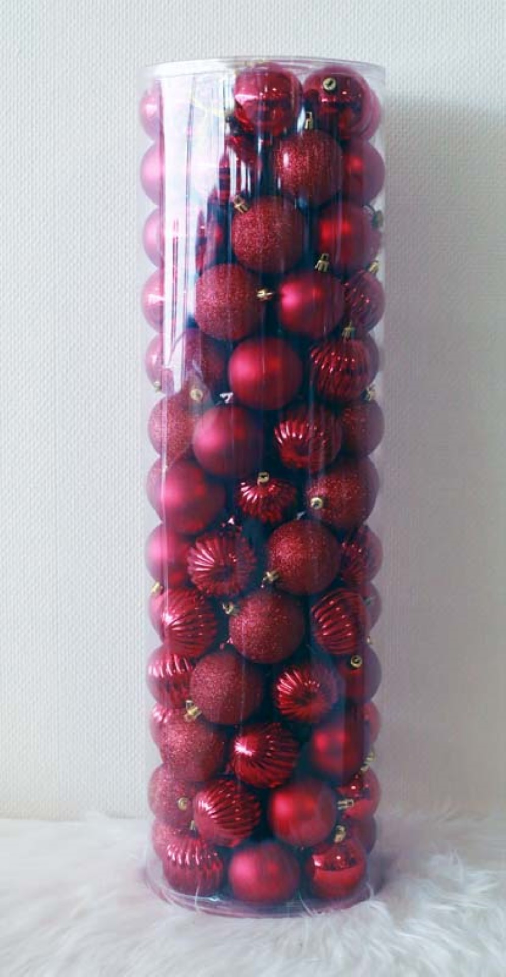 100 Onbreekbare kerstballen in koker diameter 6 cm rood watermeloen - Oosterik Home