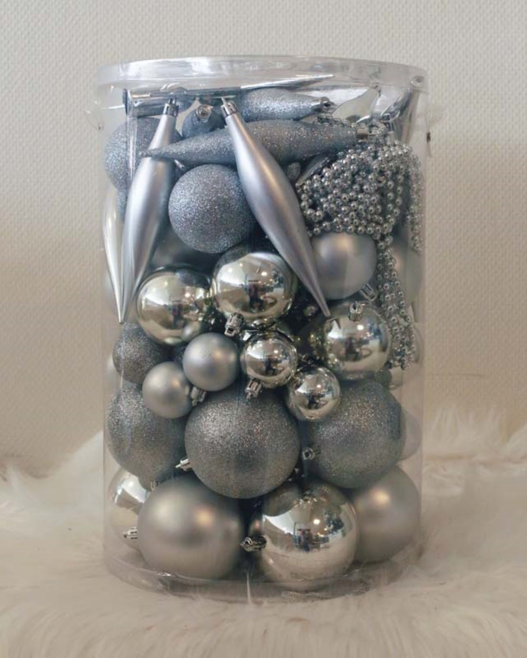 Kerstversiering assortiment koker zilver classic