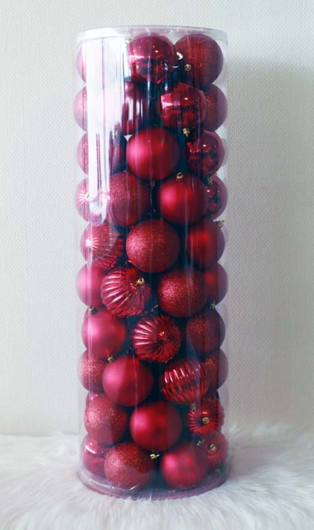 69 Onbreekbare kerstballen in koker doorsnee 8 cm rood watermeloen - Oosterik Home