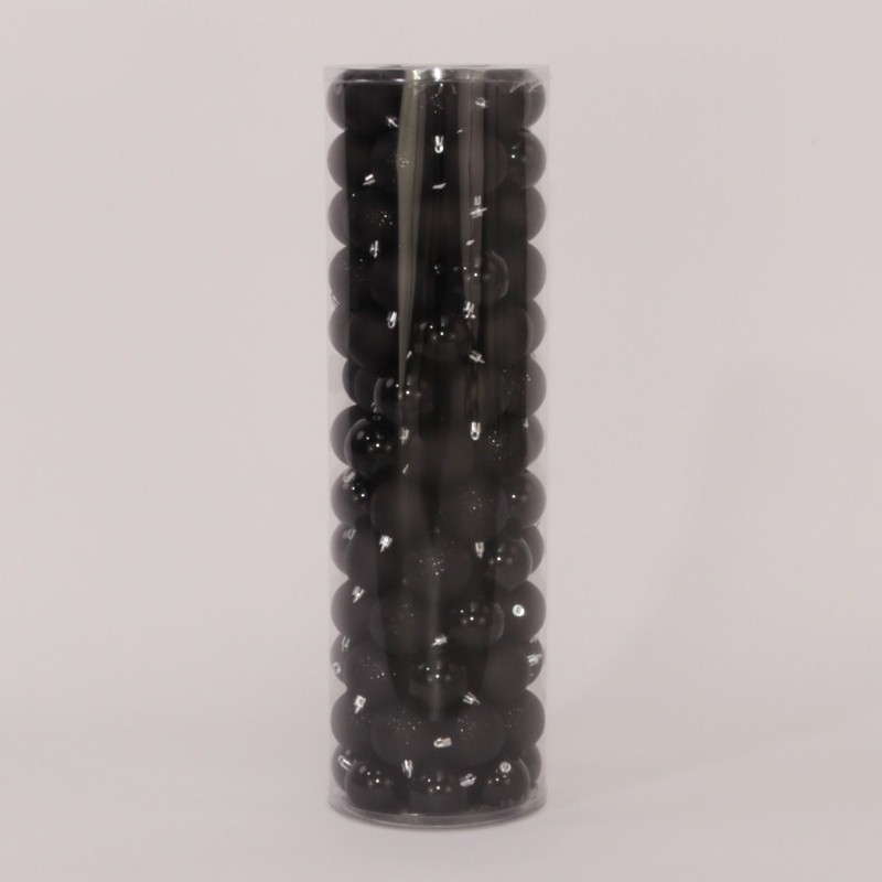 100 Onbreekbare kerstballen in koker diameter 6 cm zwart classic