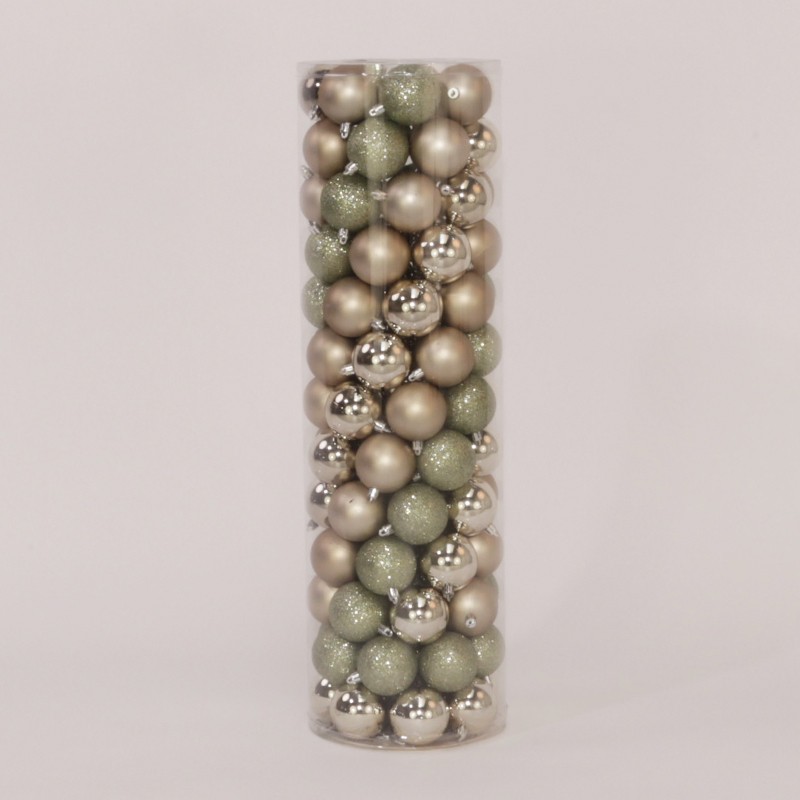 100 Onbreekbare kerstballen in koker diameter 6 cm grijs classic