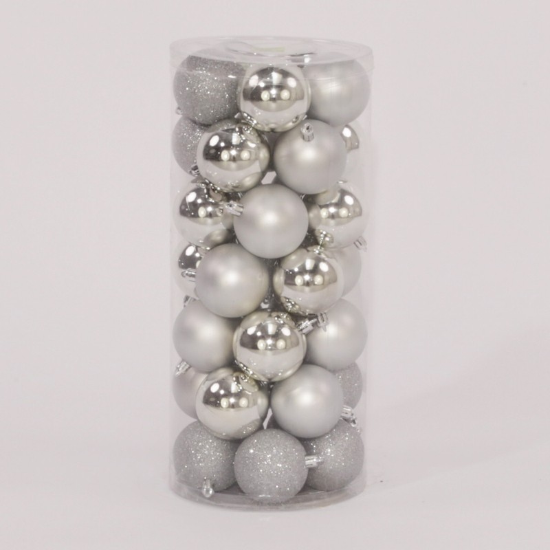 35 Onbreekbare kerstballen in koker diameter 6 cm zilver classic