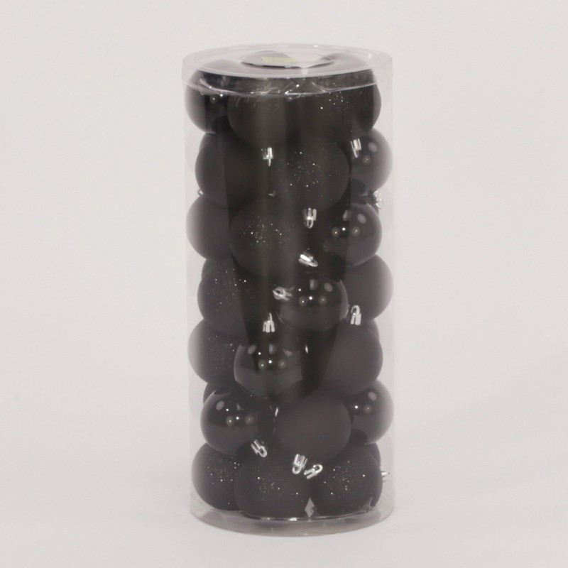 35 Onbreekbare kerstballen in koker diameter 6 cm zwart classic