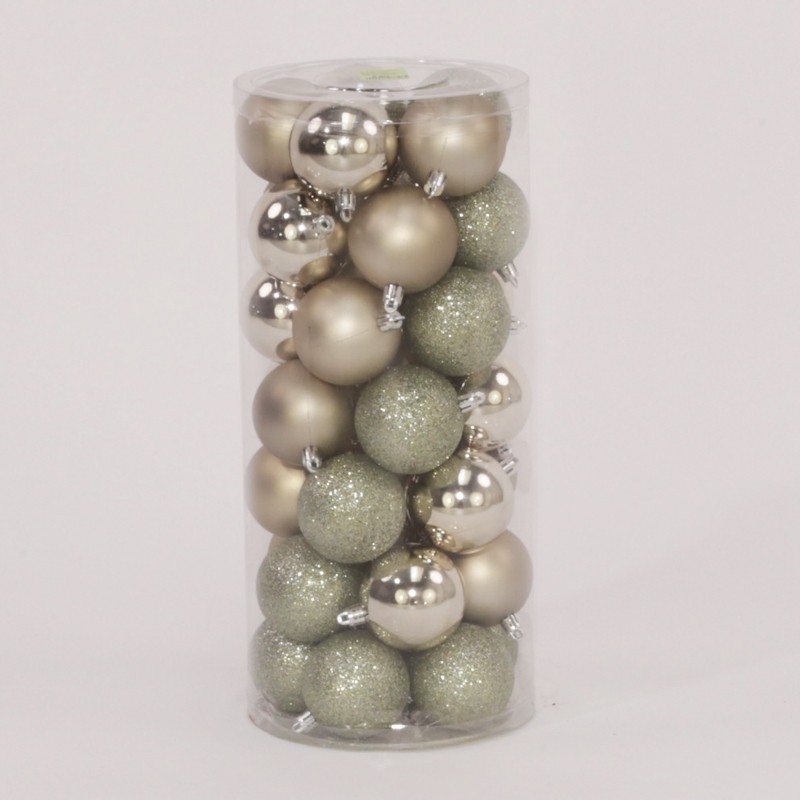 35 Onbreekbare kerstballen in koker diameter 6 cm grijs classic