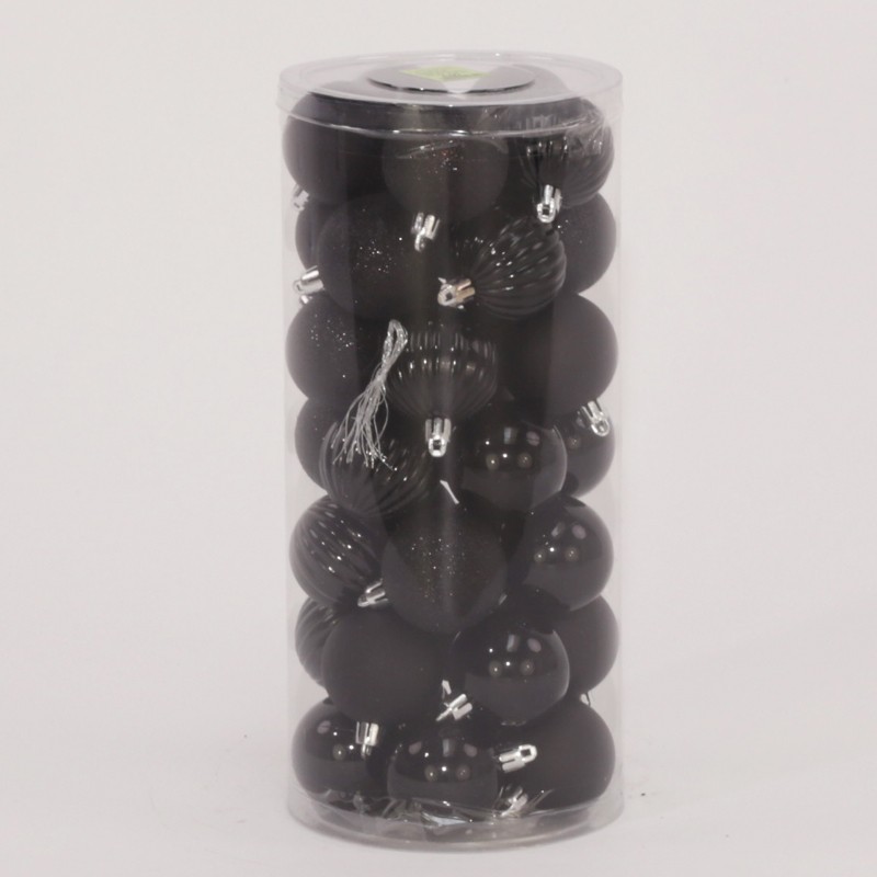 35 Onbreekbare kerstballen in koker diameter 5 cm zwart watermeloen