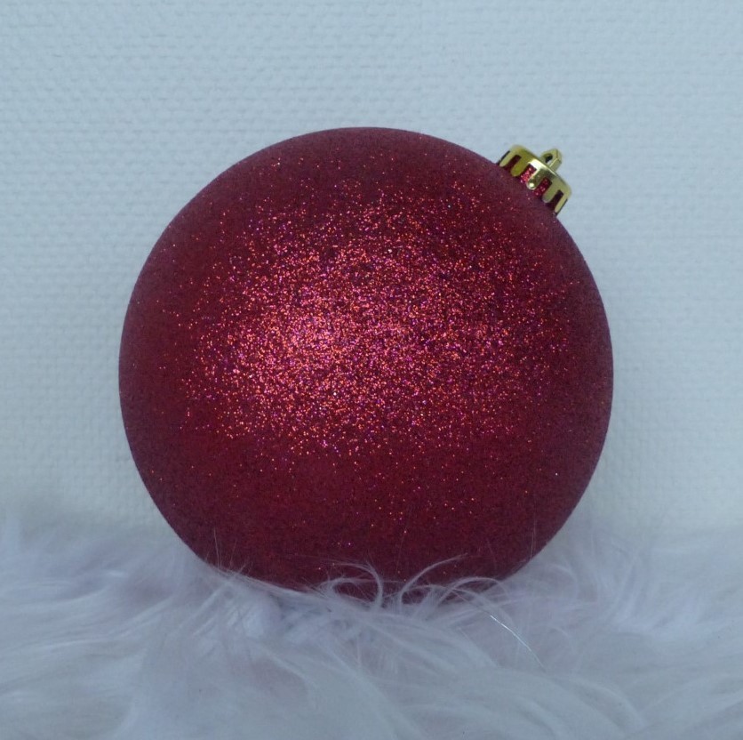 1 Onbreekbare kerstbal doorsnee 15 cm bordeauxrood glitter