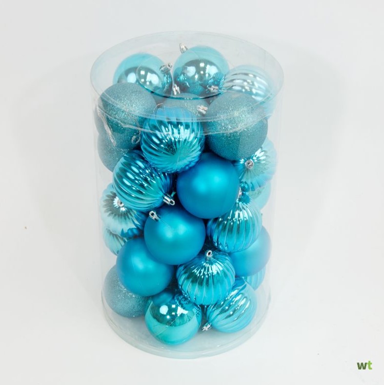 34 Onbreekbare kerstballen in koker doorsnee 7 cm blauw watermeloen - Oosterik Home