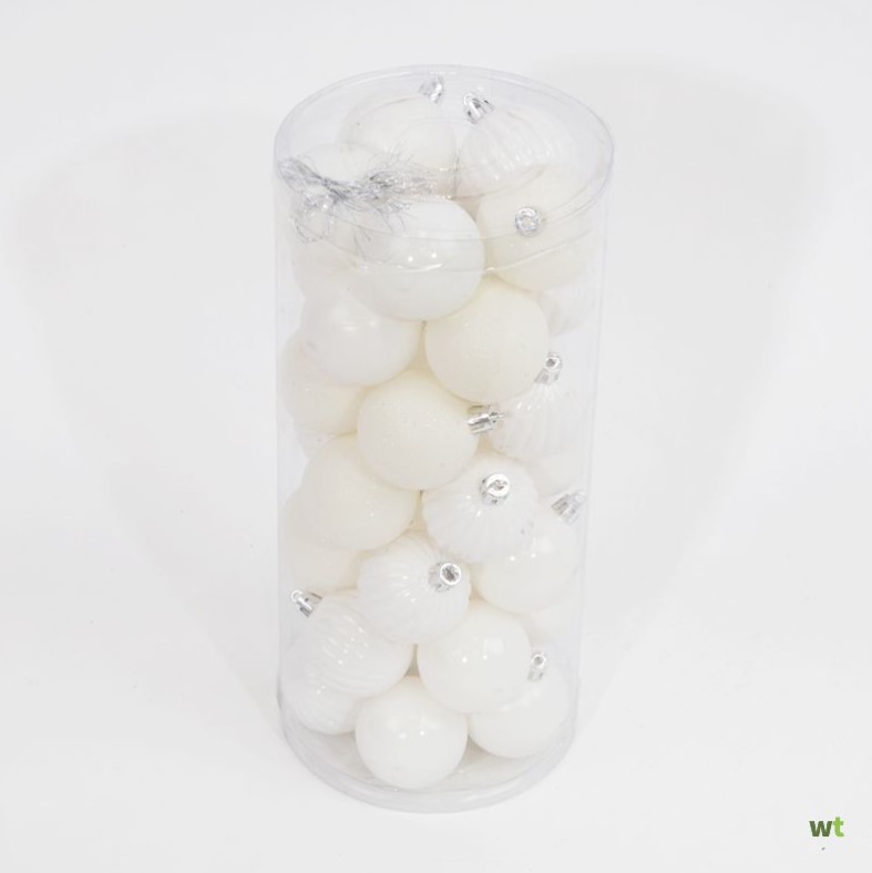 35 Onbreekbare kerstballen in koker doorsnee 5 cm wit watermeloen - Oosterik Home