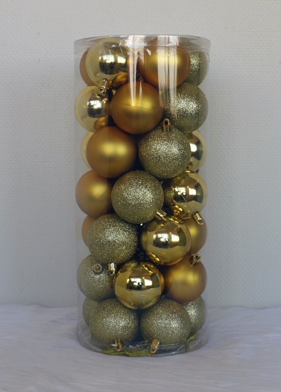 35 Onbreekbare kerstballen in koker doorsnee 6 cm goud classic - Oosterik Home