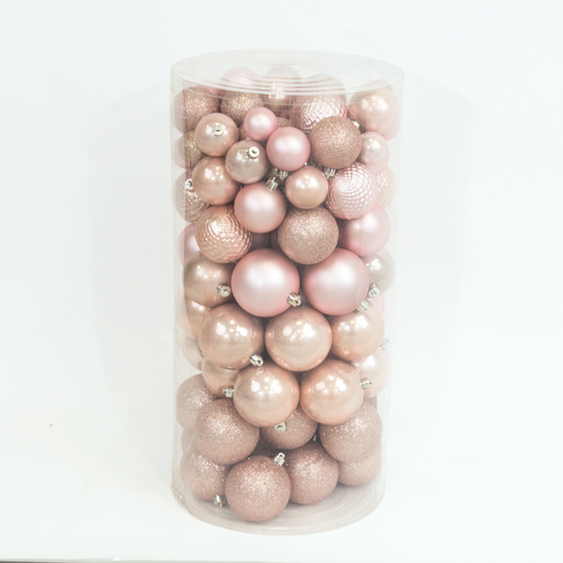 100 Onbreekbare kerstballen in koker mix poeder roze Decoris