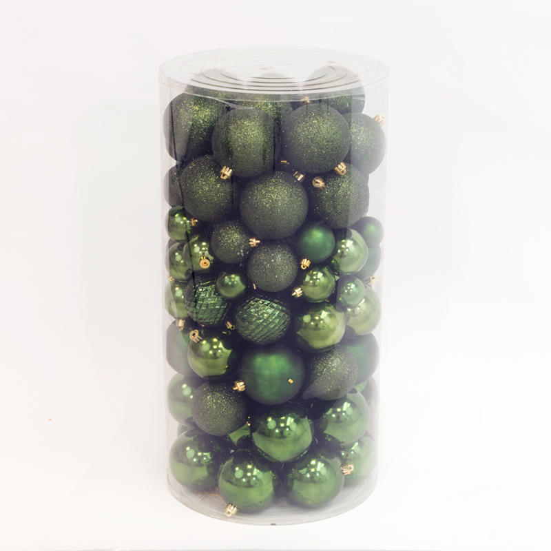 100 Onbreekbare kerstballen in koker mix dennen groen - Decoris