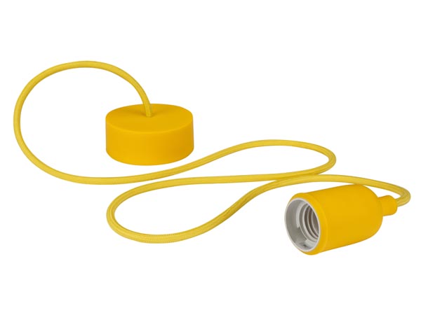 Vellight, Siliconen hanglamp met textielkabel, 100 cm, verstelbaar, fitting E27, geel