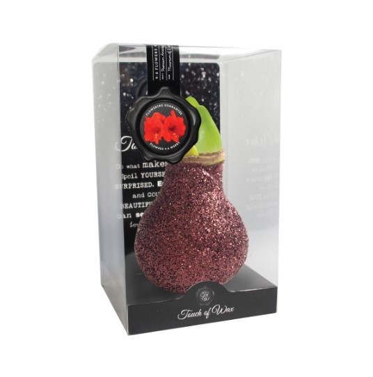Luxe Bloembol Rode Amaryllis Wax kaarsvet Glitter Bruin cadeauverpakking 'Plastic' Kebol - Warentuin Natuurlijk