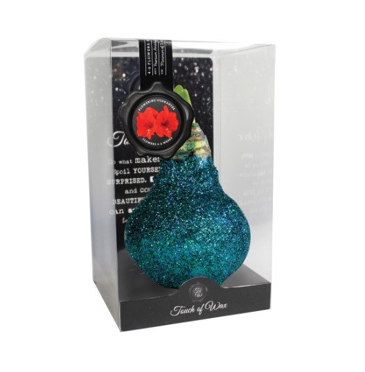 Luxe Bloembol Rode Amaryllis Wax kaarsvet Glitter Blauw cadeauverpakking 'Plastic' Kebol - Warentuin Natuurlijk