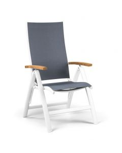 SUNS Lucca Recliner White Grey Textilene Teak Arm