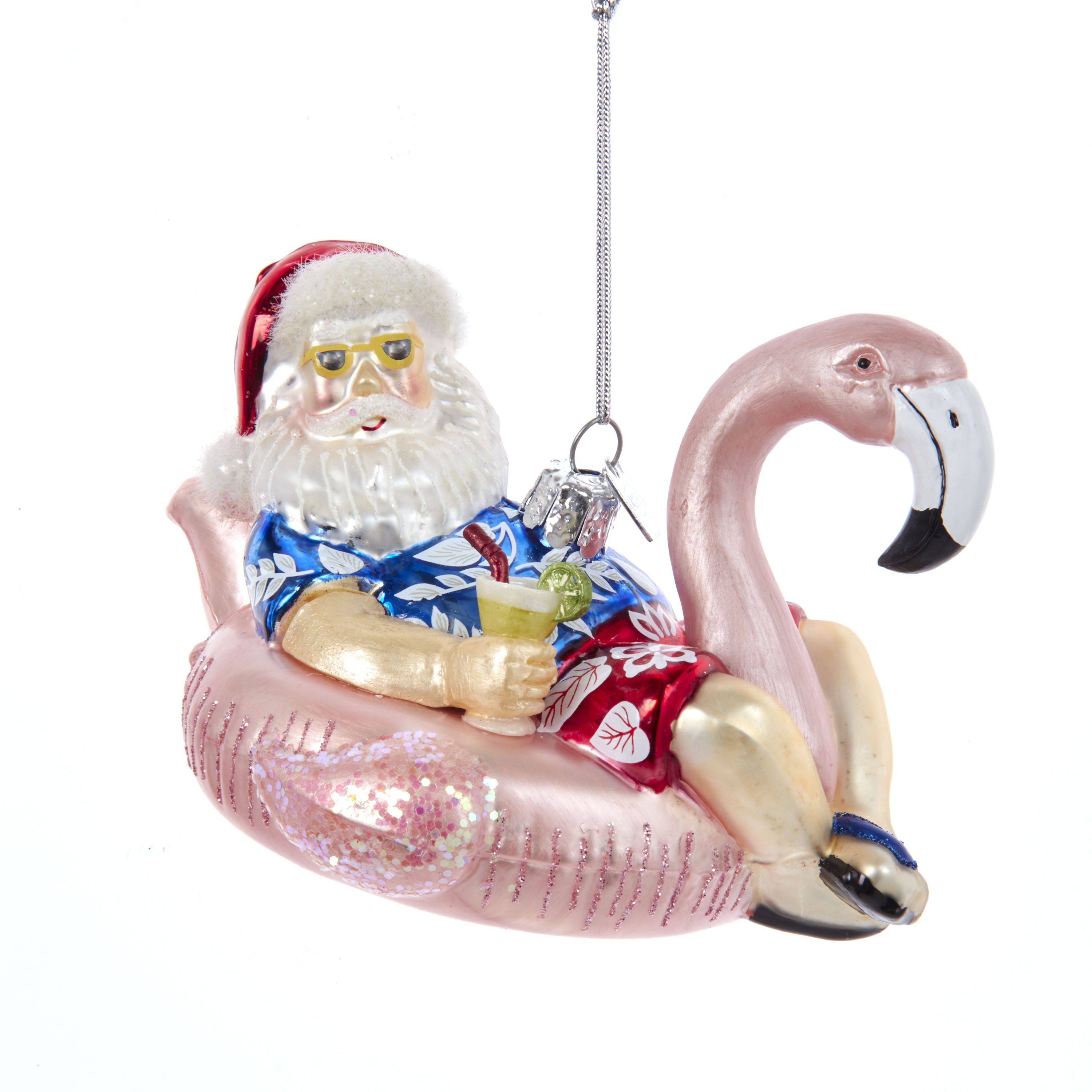 Ornament glas kerstman op flamingo l11cm - Kurt S. Adler