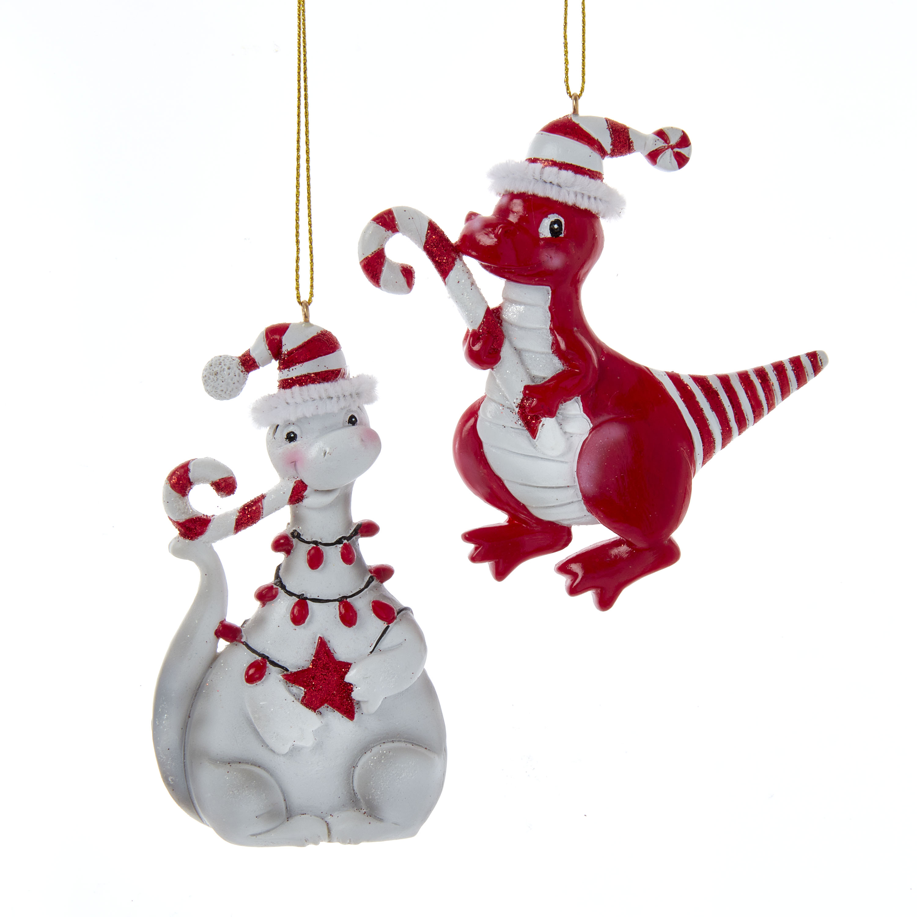 Ornament plastic dino rood wit l8cm - Kurt S. Adler