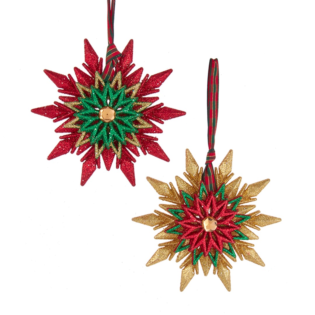 Ornament plastic rood-goud-groen ster l11cm - Kurt S. Adler