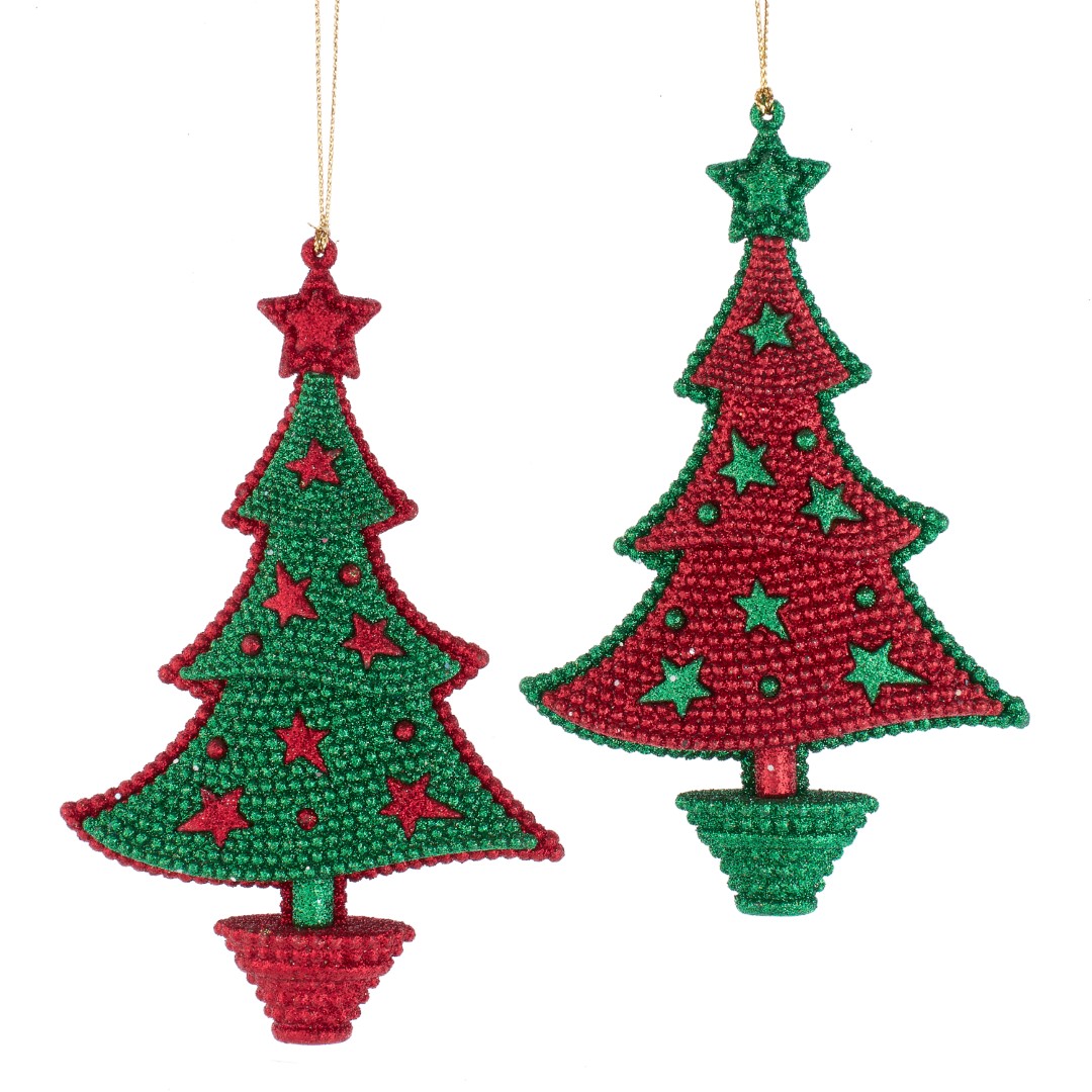 Ornament plastic rood-groen kerstboom l13cm - Kurt S. Adler