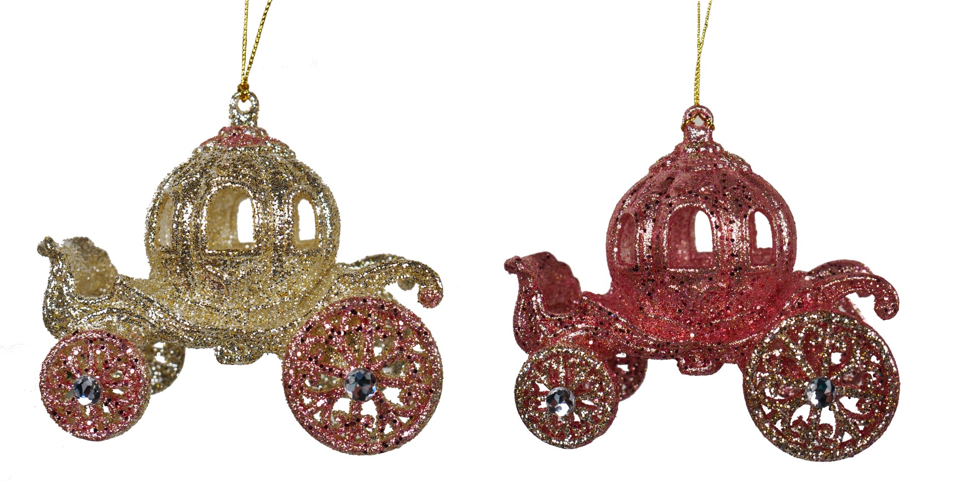 Ornament plastic koets goud roze l12cm - Kurt S. Adler