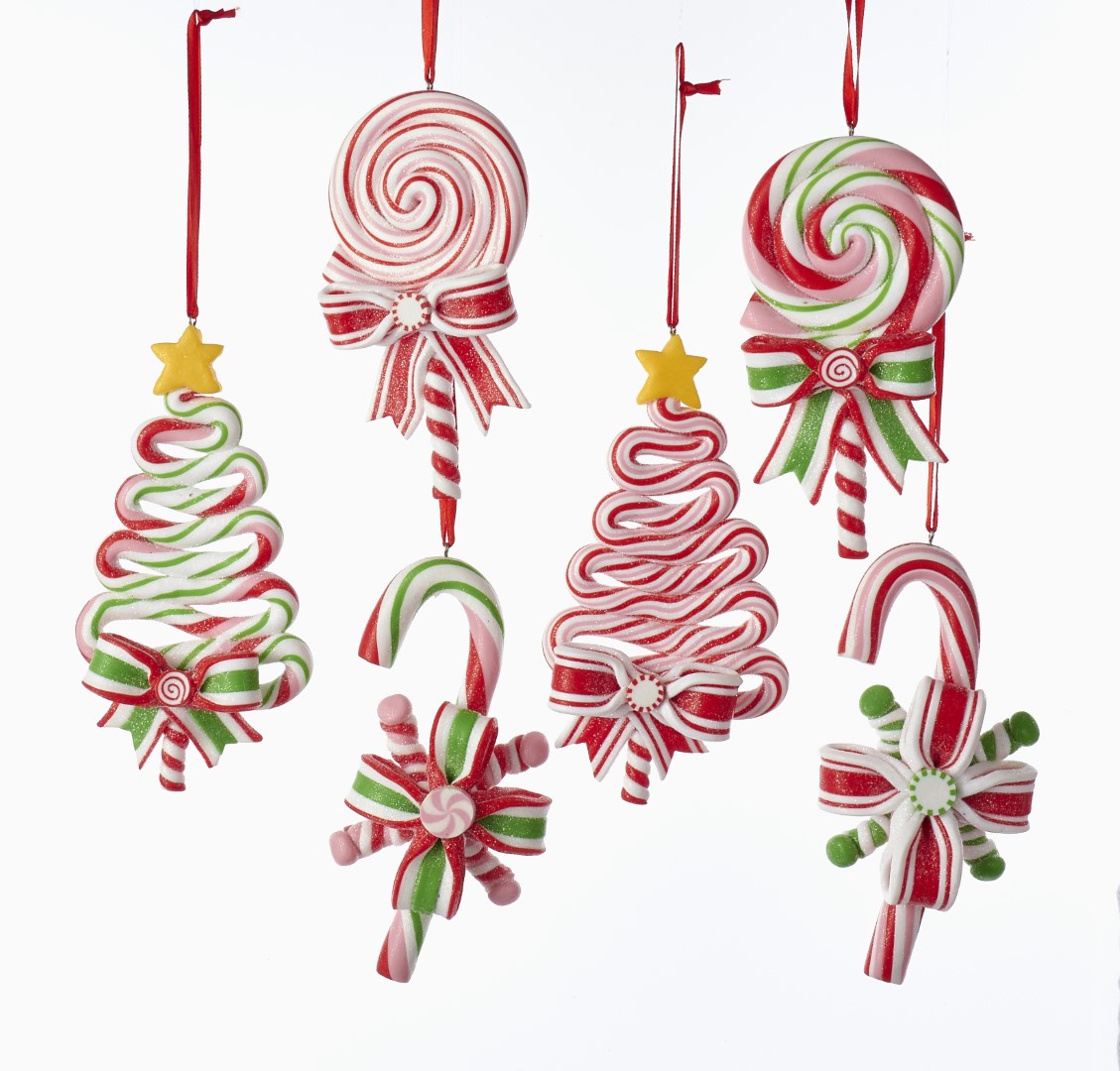 Kurt S. Adler kleideeg kersthanger peppermint zuurstuk/kerstboom/lolly set van 6 stuks