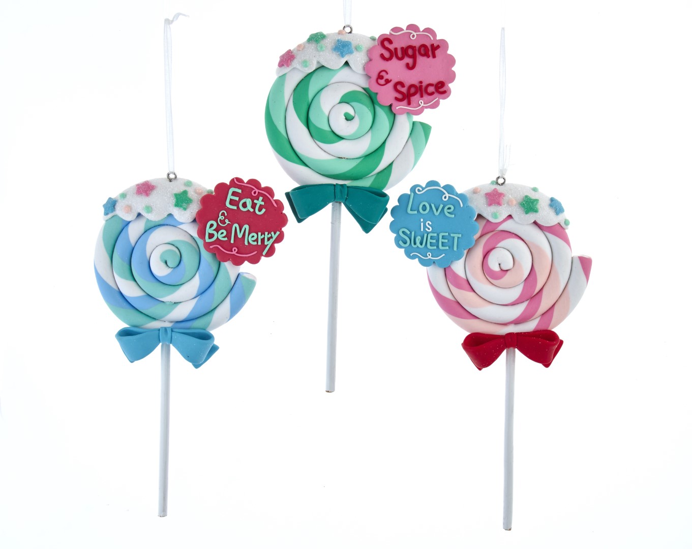 Claydough lollipop ornament assorted: 'sugar & spice,' 'eat & be merry' & 'love is sweet.' - Kurt S. Adler