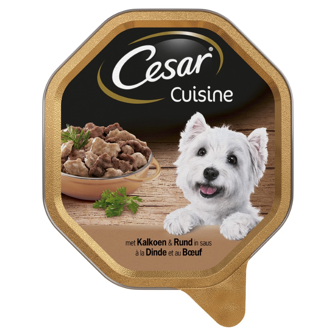 Hondenvoer Cuisine Kalkoen en Rund in saus alu kuipje 150 g Cesar