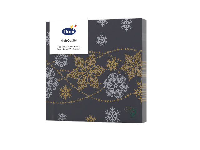 Servetten Snow Glitter Black 3-laags tissue 24 x 24 cm - Duni
